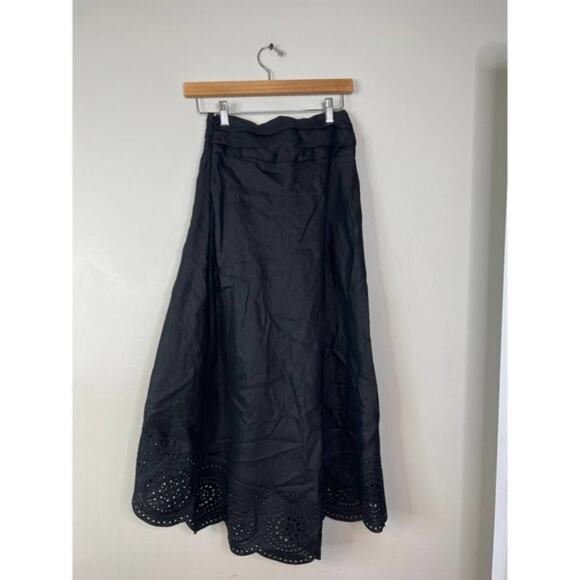 NWT A.L.C. Heather 100% Linen Eyelet High Low Black Midi Skirt Size: 0 - Picture 6 of 8